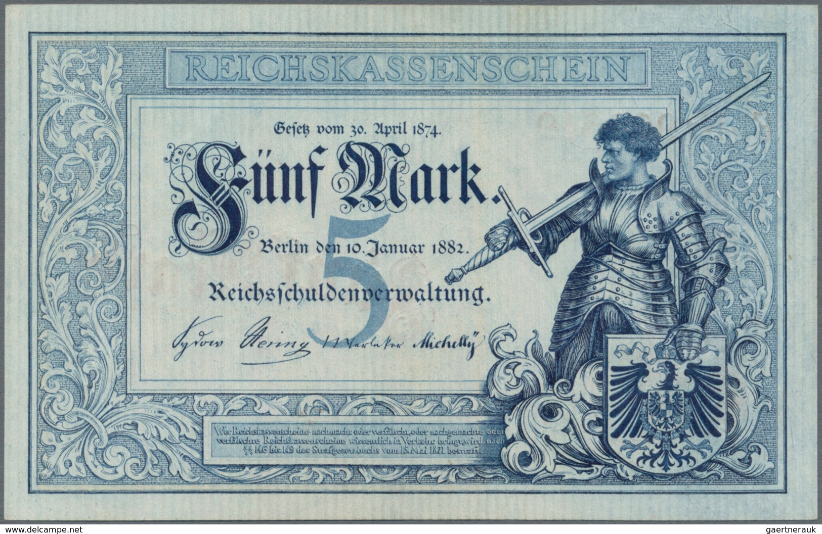 Deutschland - Deutsches Reich Bis 1945: Reichskassenschein 5 Mark 1882, Ro.6, Erstklassige Erhaltung - Other & Unclassified