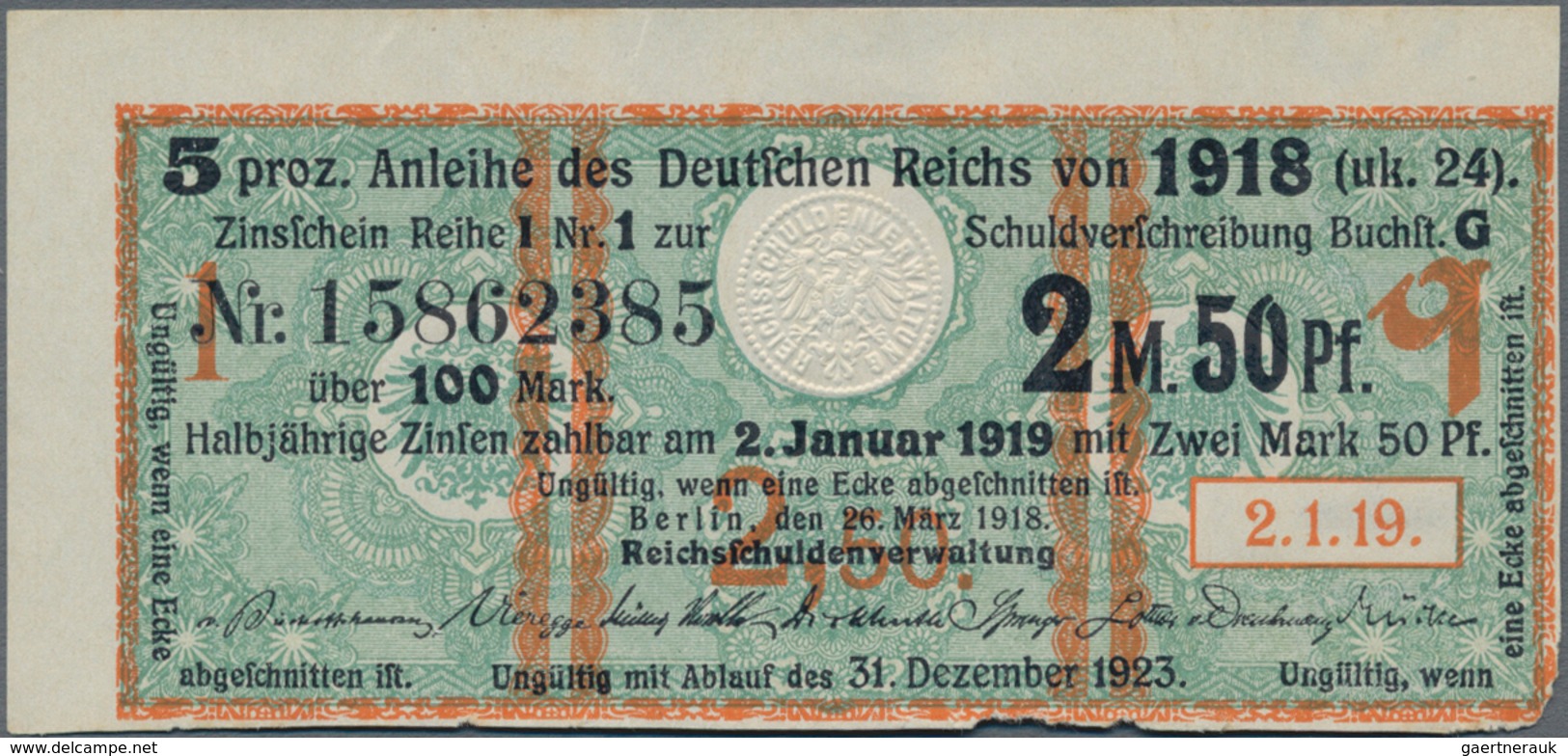 Deutschland - Deutsches Reich Bis 1945: Zinskupon Der Anleihe 1918, Serie "q" Zu 2,50 Mark, Ro.61a ( - Sonstige & Ohne Zuordnung