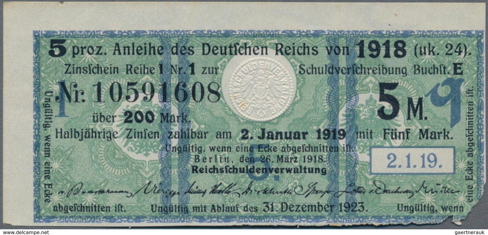 Deutschland - Deutsches Reich Bis 1945: Zinskupon Der Anleihe 1918, Serie "q" Zu 5 Mark, Ro.61b (P.N - Other & Unclassified