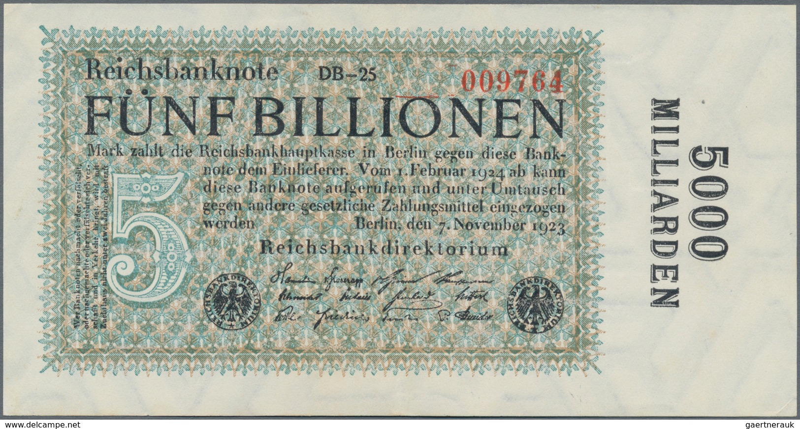 Deutschland - Deutsches Reich Bis 1945: 5 Billionen Mark 1923, Ro.133f, Firmendruck Mit 6-stelliger - Sonstige & Ohne Zuordnung