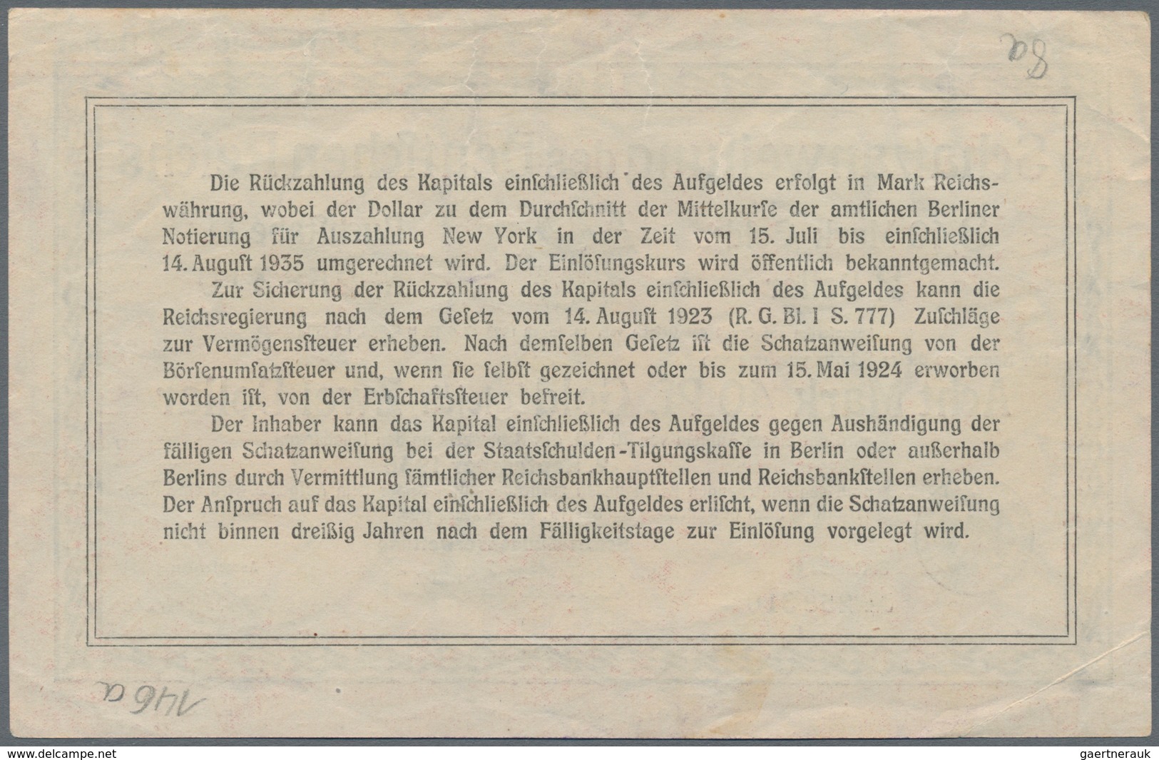 Deutschland - Deutsches Reich Bis 1945: Ganze Schatzanweisung Des Deutschen Reichs 8,40 Mark Gold = - Other & Unclassified