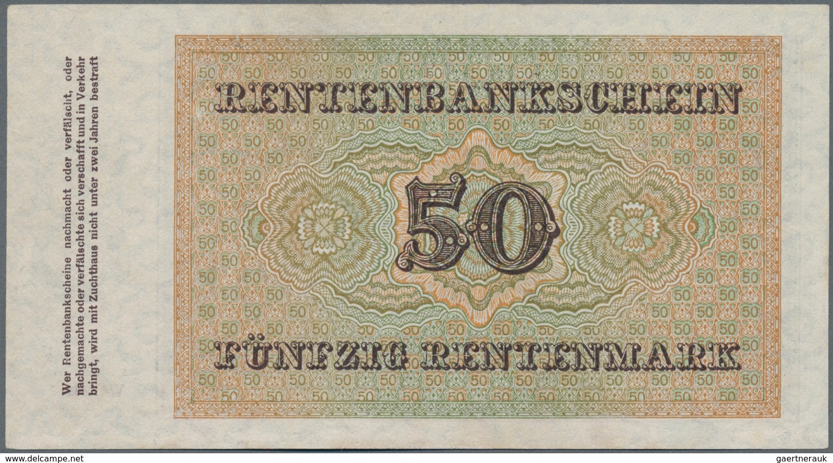 Deutschland - Deutsches Reich Bis 1945: 50 Rentenmark 1923, Ro.158b Mit Fz. "WB" In Kassenfrischer E - Autres & Non Classés