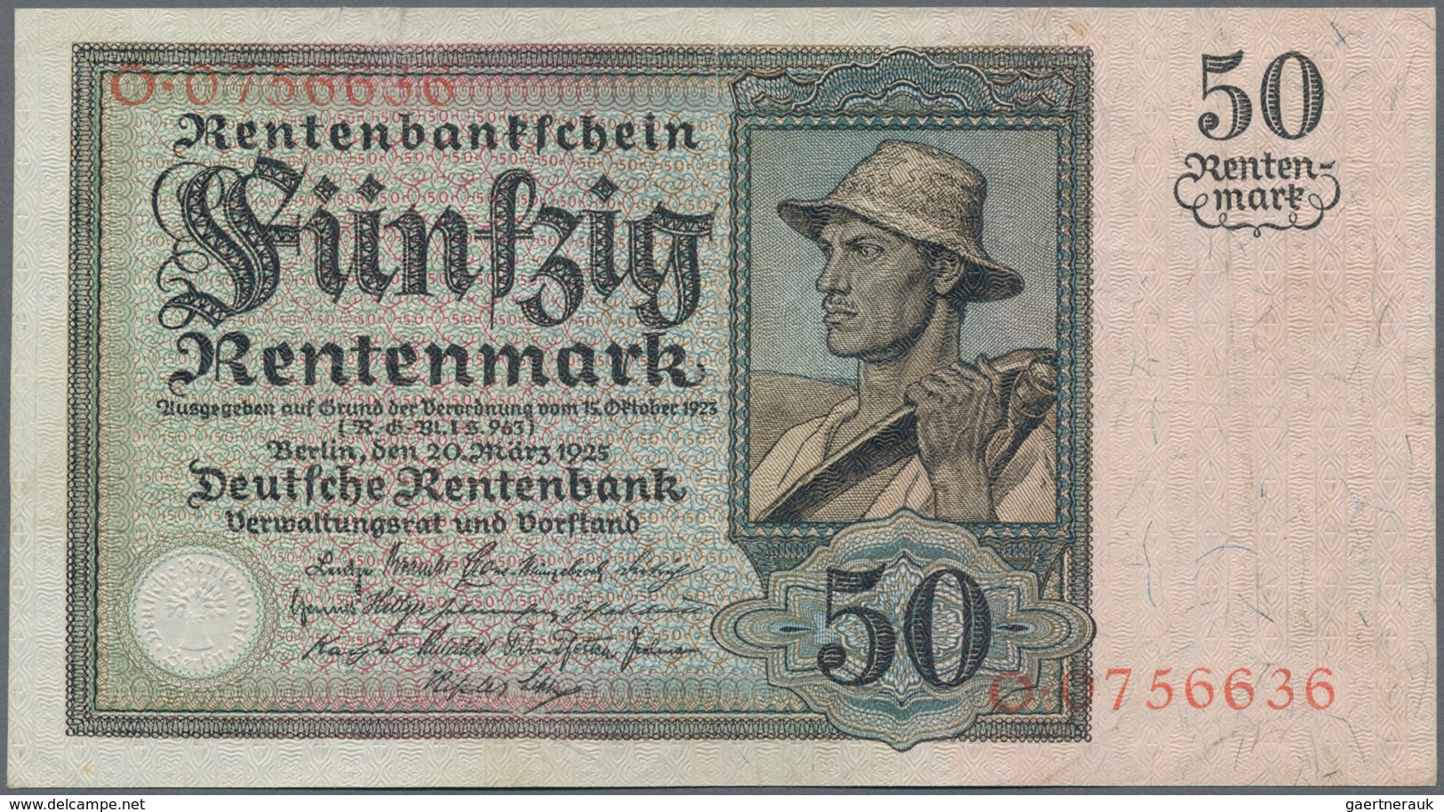 Deutschland - Deutsches Reich Bis 1945: 50 Rentenmark 1925, Ro.162, Sehr Sauberes Papier Mit Einigen - Autres & Non Classés