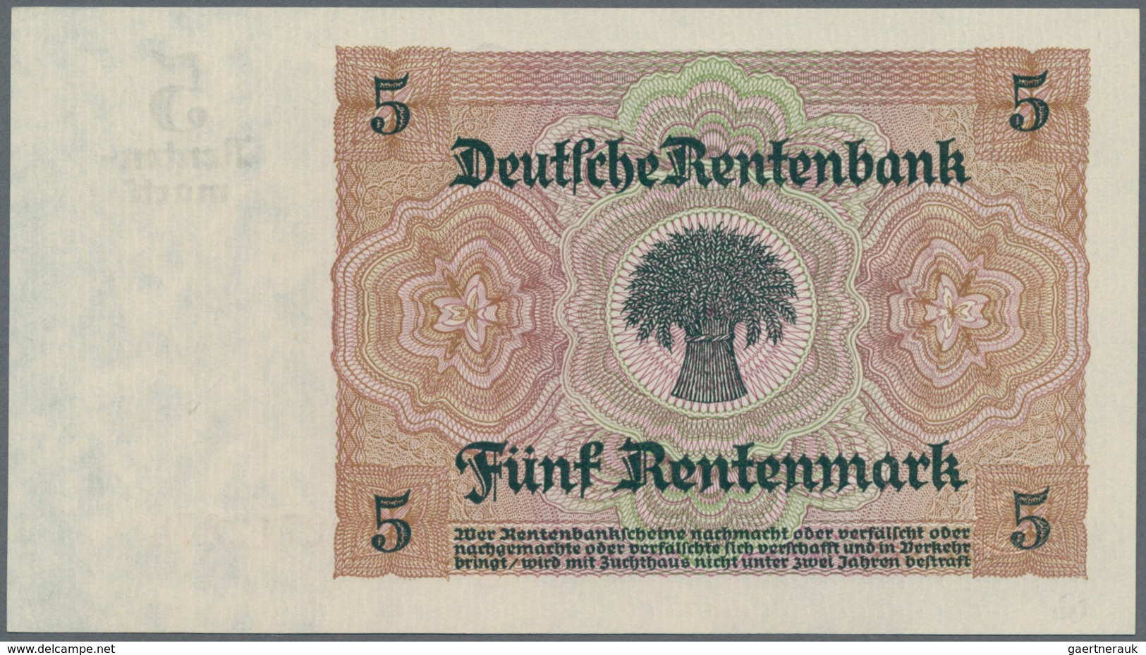 Deutschland - Deutsches Reich Bis 1945: 5 Rentenmark 1926 Mit 7-stelliger KN, Ro.164a In Perfekt Kas - Other & Unclassified