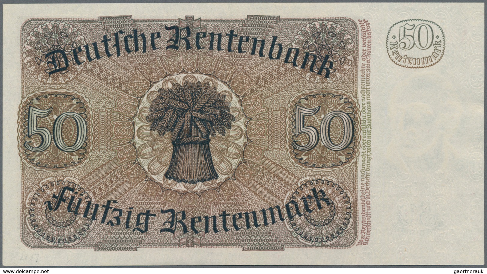 Deutschland - Deutsches Reich Bis 1945: 50 Rentenmark 1934, Ro.165 In Kassenfrischer Erhaltung: UNC. - Autres & Non Classés