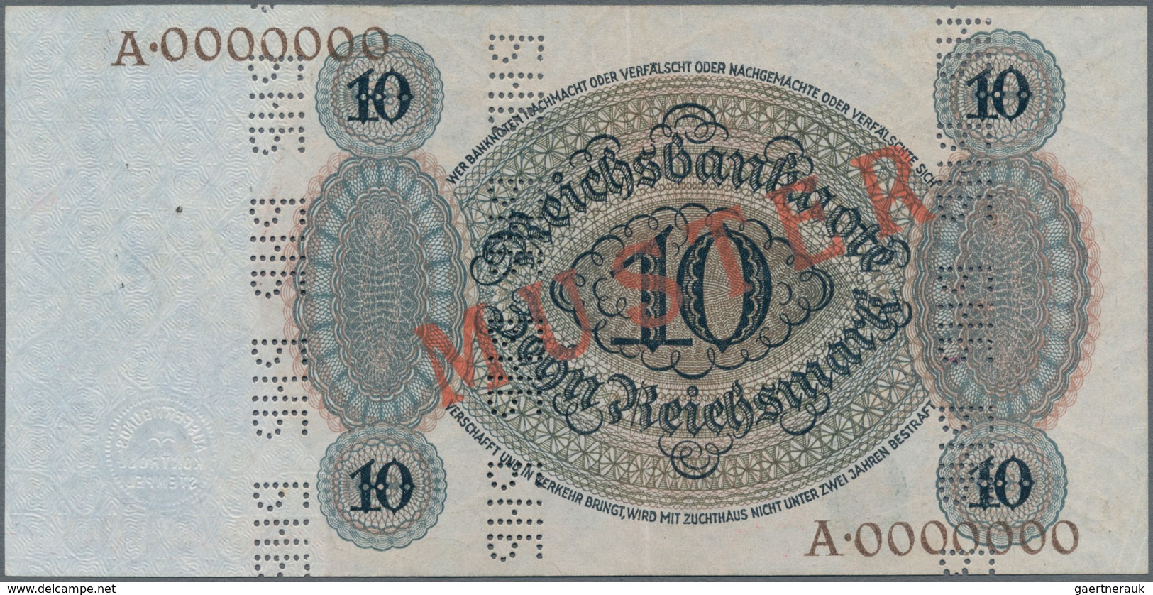 Deutschland - Deutsches Reich Bis 1945: Mustersatz Der Reichsbank - Holbein Serie 1924 Von 10 Bis 10 - Other & Unclassified