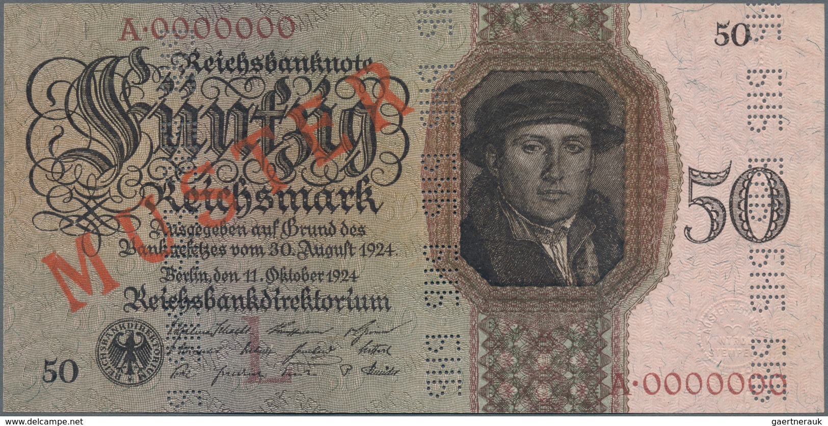 Deutschland - Deutsches Reich Bis 1945: Mustersatz Der Reichsbank - Holbein Serie 1924 Von 10 Bis 10 - Sonstige & Ohne Zuordnung