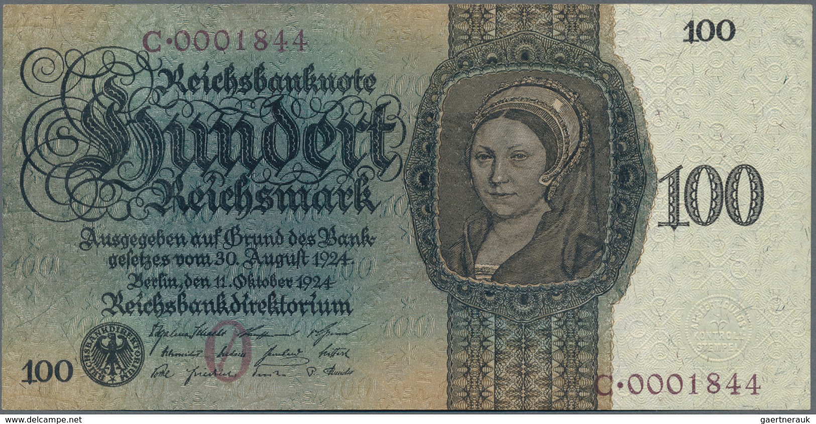 Deutschland - Deutsches Reich Bis 1945: Sehr Schönes Lot Mit 4 Banknoten Der Holbein-Serie 1924, Mit - Sonstige & Ohne Zuordnung