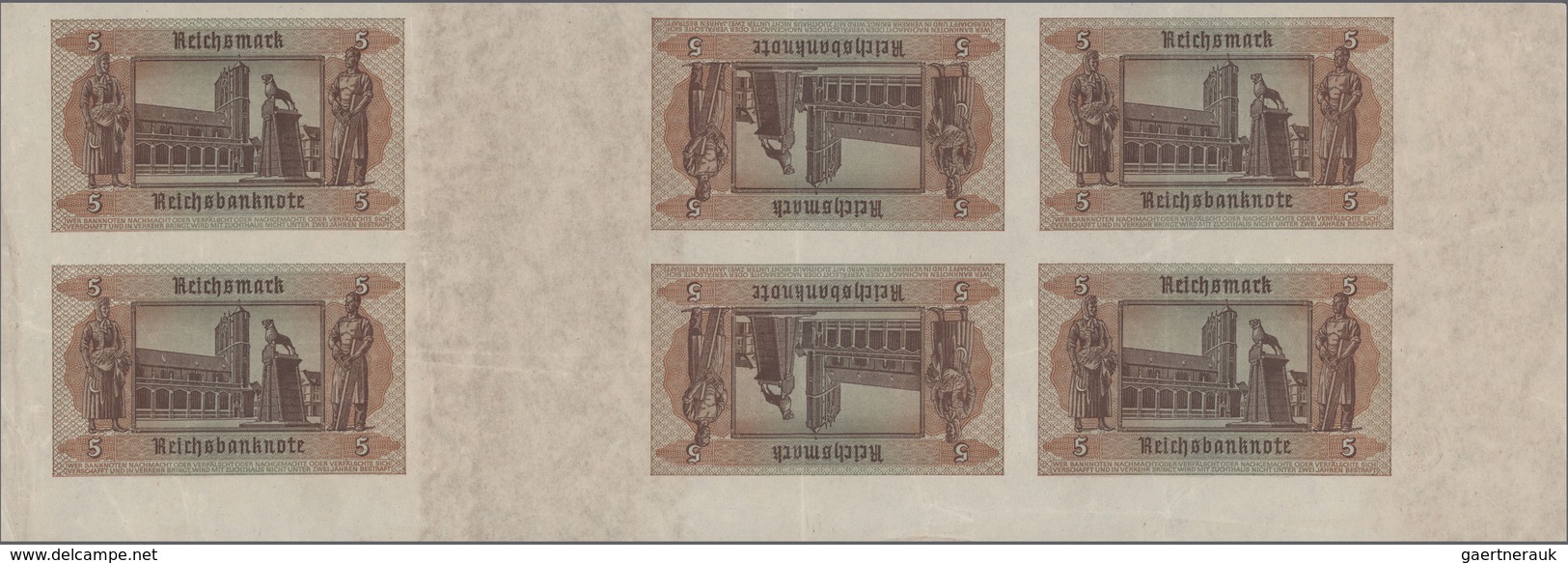 Deutschland - Deutsches Reich Bis 1945: Ungeschnittenes Teilstück Eines Bogens Mit 6 Banknoten 5 Rei - Autres & Non Classés