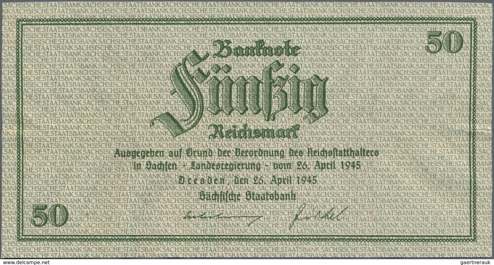 Deutschland - Deutsches Reich Bis 1945: Sächsische Staatsbank 50 Reichsmark 1945, Unfertiger Druck O - Other & Unclassified