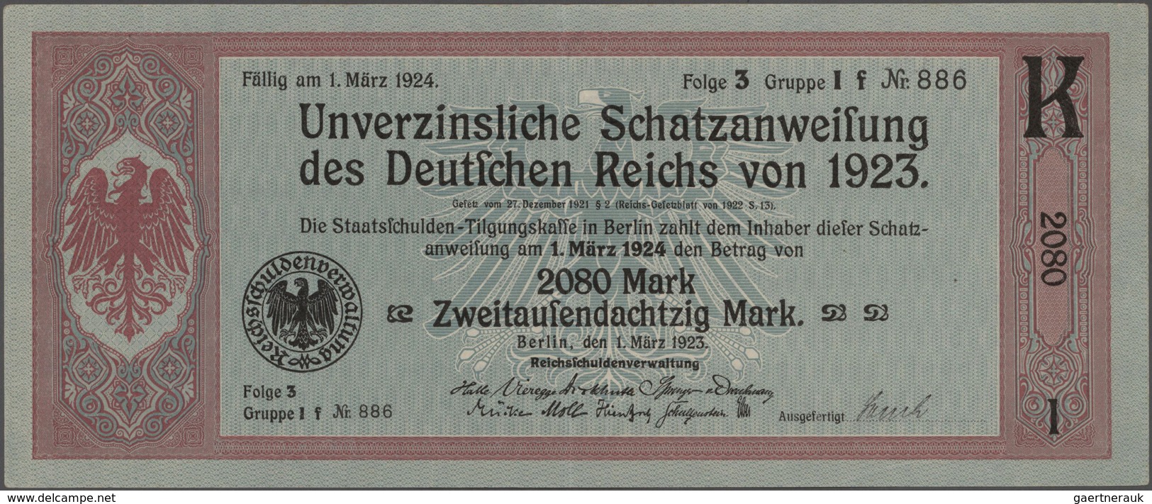 Deutschland - Deutsches Reich Bis 1945: Lot Mit 5 Schatzanweisungen Des Deutschen Reichs Von 1923 üb - Sonstige & Ohne Zuordnung