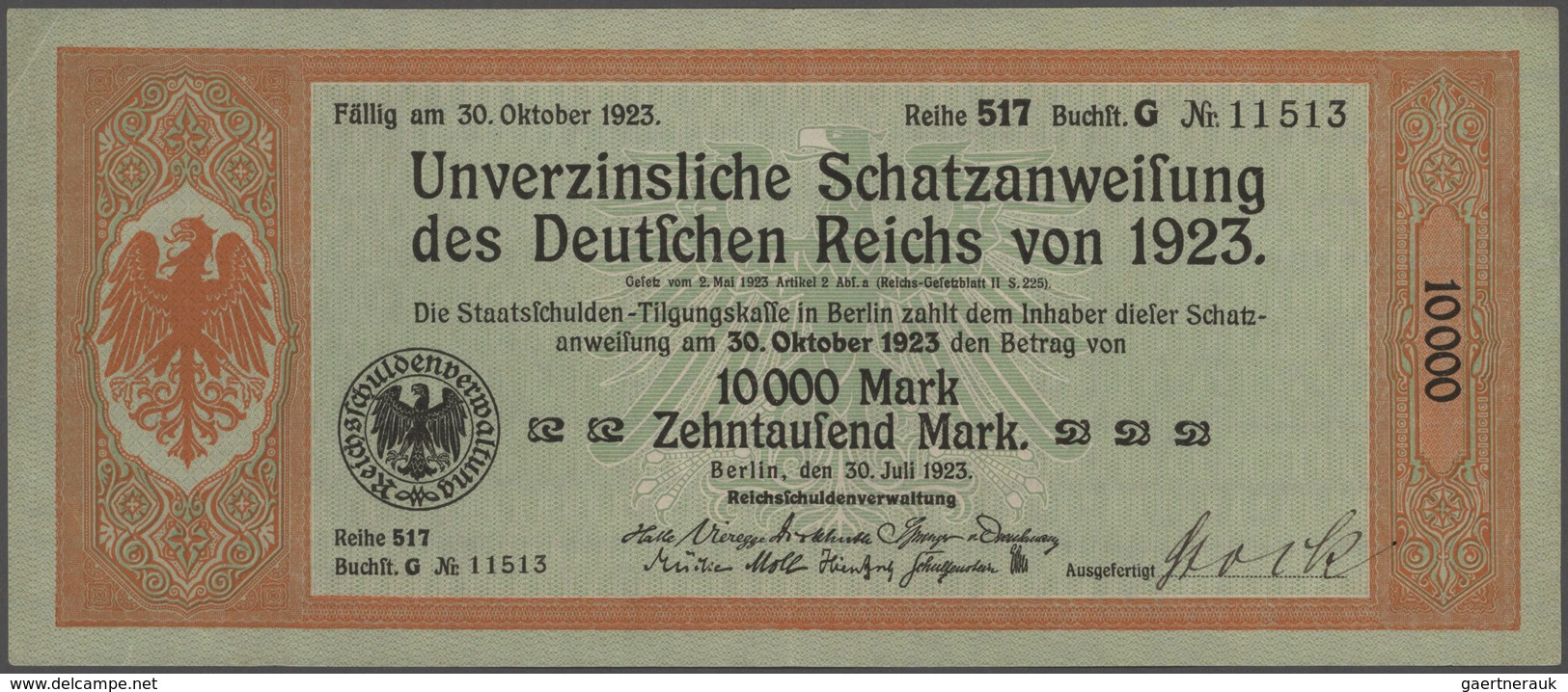 Deutschland - Deutsches Reich Bis 1945: Lot Mit 5 Schatzanweisungen Des Deutschen Reichs Von 1923 üb - Other & Unclassified