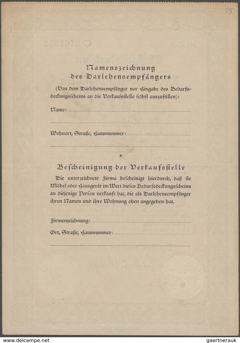 Deutschland - Deutsches Reich bis 1945: Lot mit 4 Bedarfsscheinen für Ehestandsdarlehen über 10, 20,