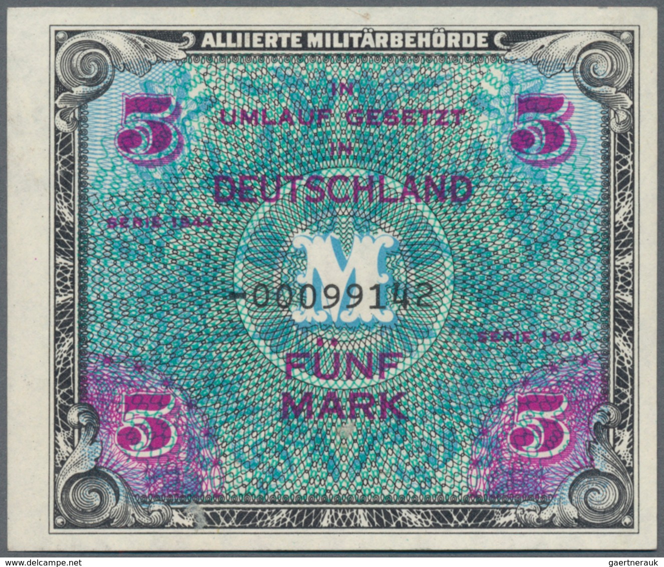 Deutschland - Alliierte Miltärbehörde + Ausgaben 1945-1948: Alliierte Militärbehörde 5 Mark 1944, US - Other & Unclassified