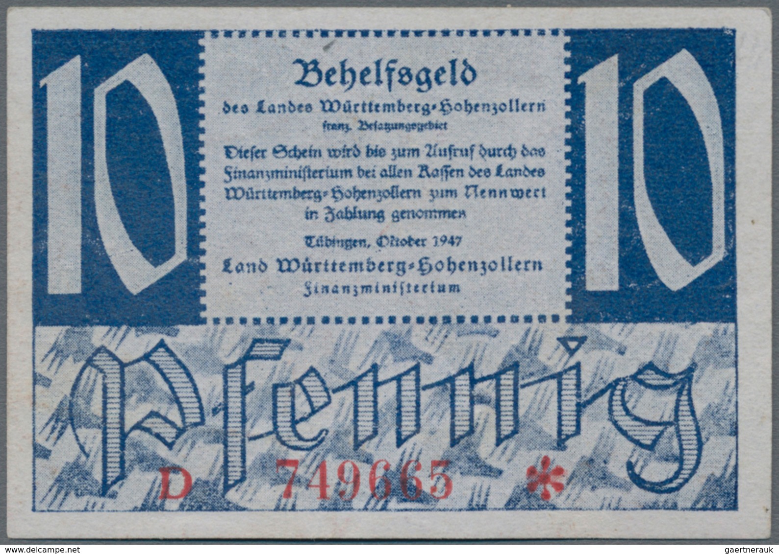 Deutschland - Alliierte Miltärbehörde + Ausgaben 1945-1948: Land Württemberg-Hohenzollern 10 Pfennig - Sonstige & Ohne Zuordnung