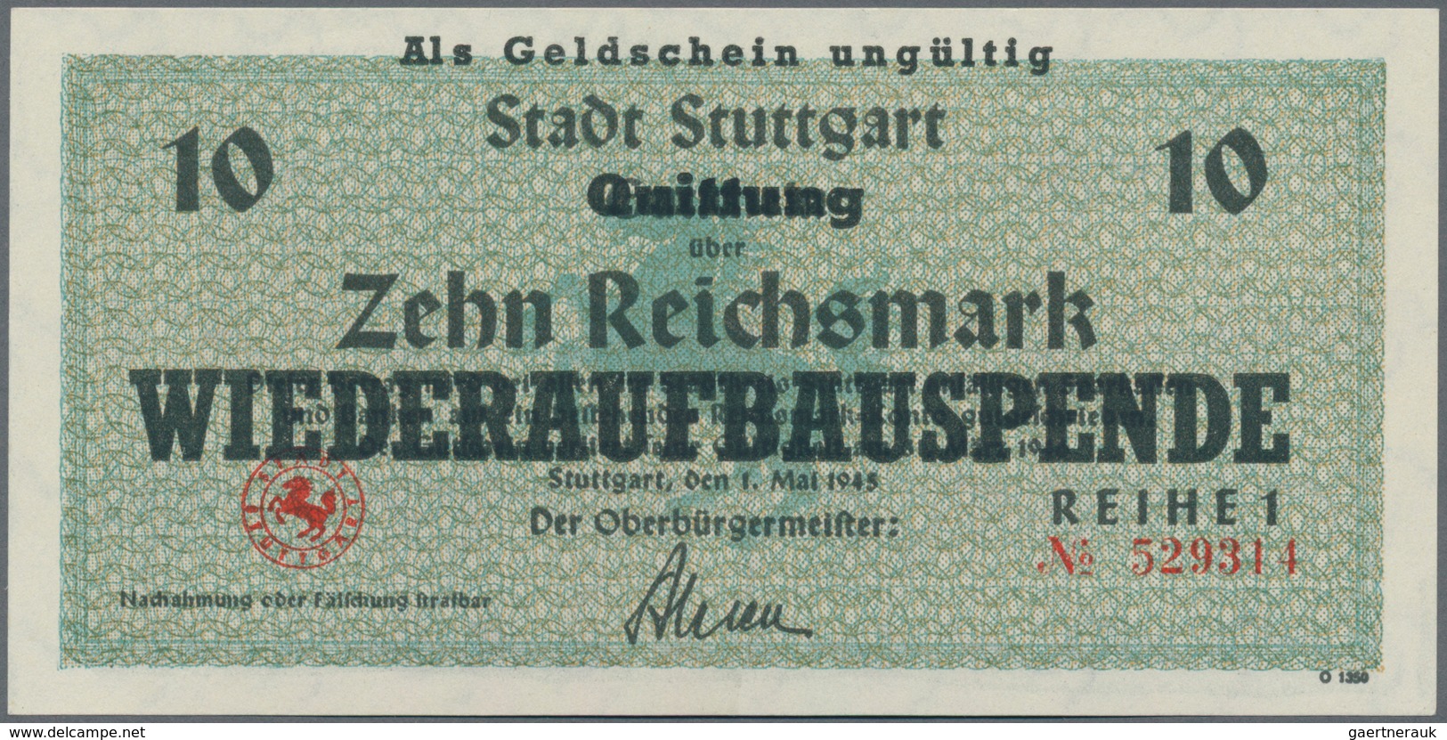 Deutschland - Alliierte Miltärbehörde + Ausgaben 1945-1948: Stuttgart, Stadt, 1, 2, 5, 10, 20 Reichs - Other & Unclassified