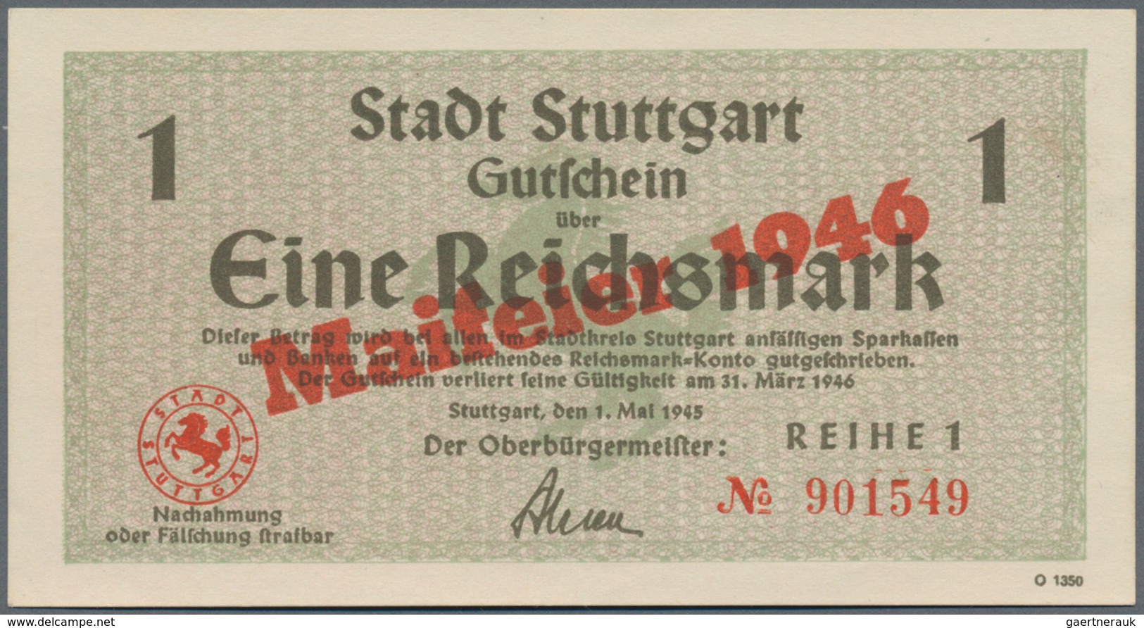 Deutschland - Alliierte Miltärbehörde + Ausgaben 1945-1948: Stuttgart, Stadt, 1, 2, 5, 10, 20 Reichs