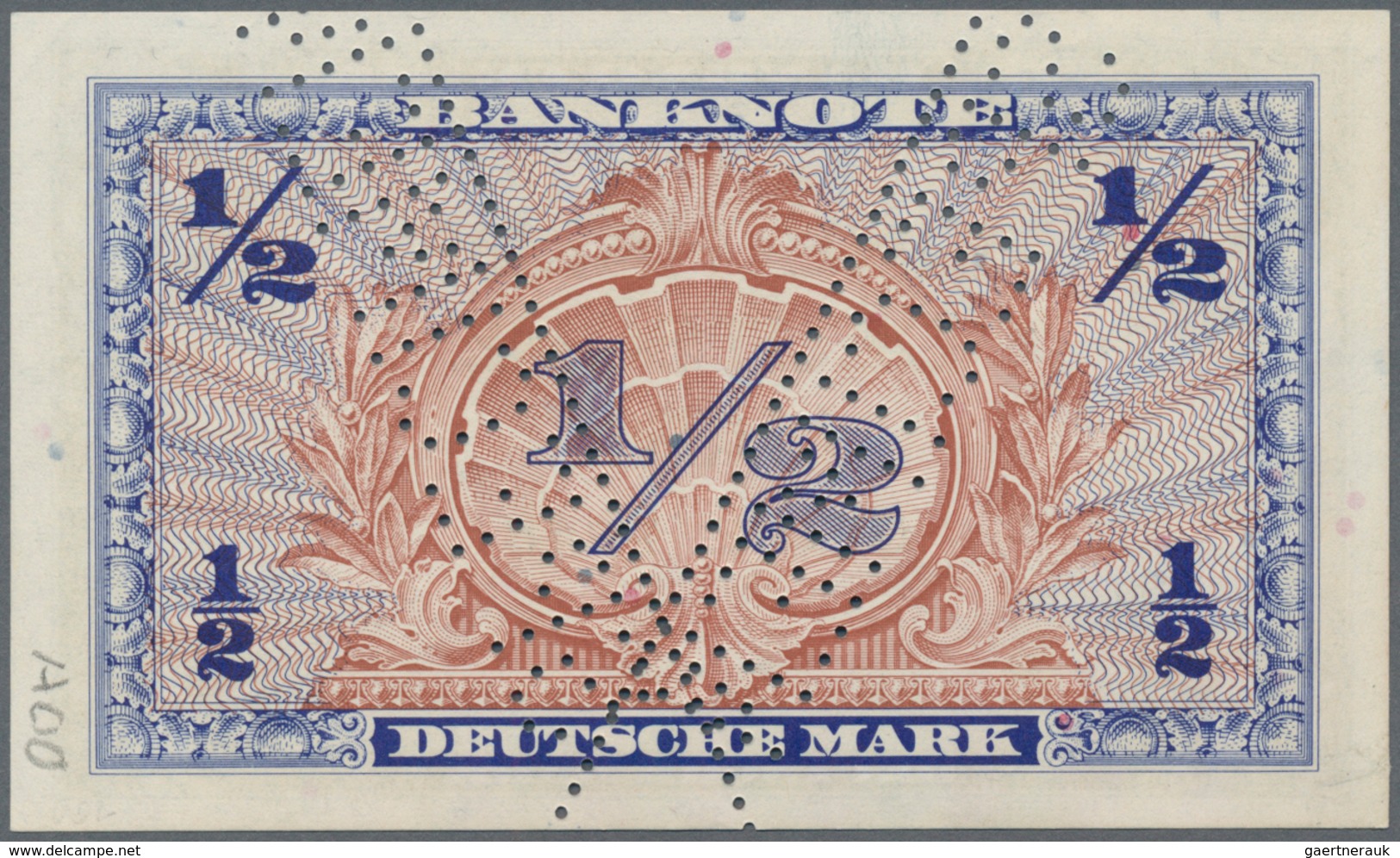 Deutschland - Bank Deutscher Länder + Bundesrepublik Deutschland: ½ DM 1948 MUSTER Mit Zwei V-förmig - Sonstige & Ohne Zuordnung