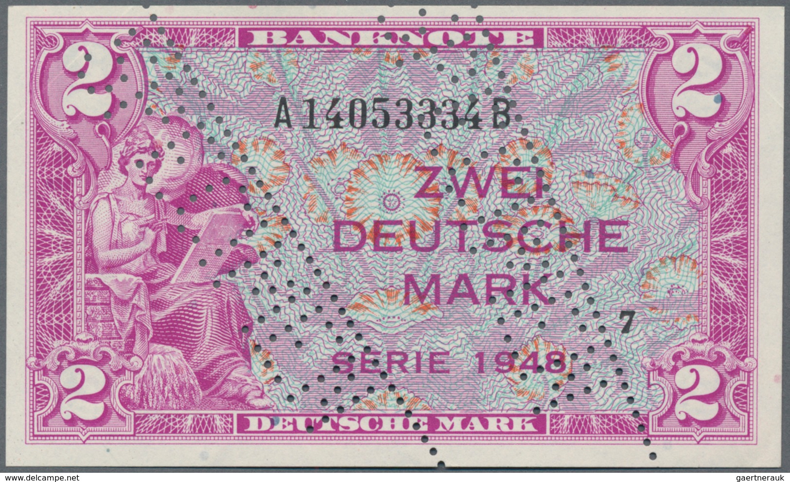 Deutschland - Bank Deutscher Länder + Bundesrepublik Deutschland: 2 DM 1948 MUSTER Mit Zwei Perforat - Autres & Non Classés