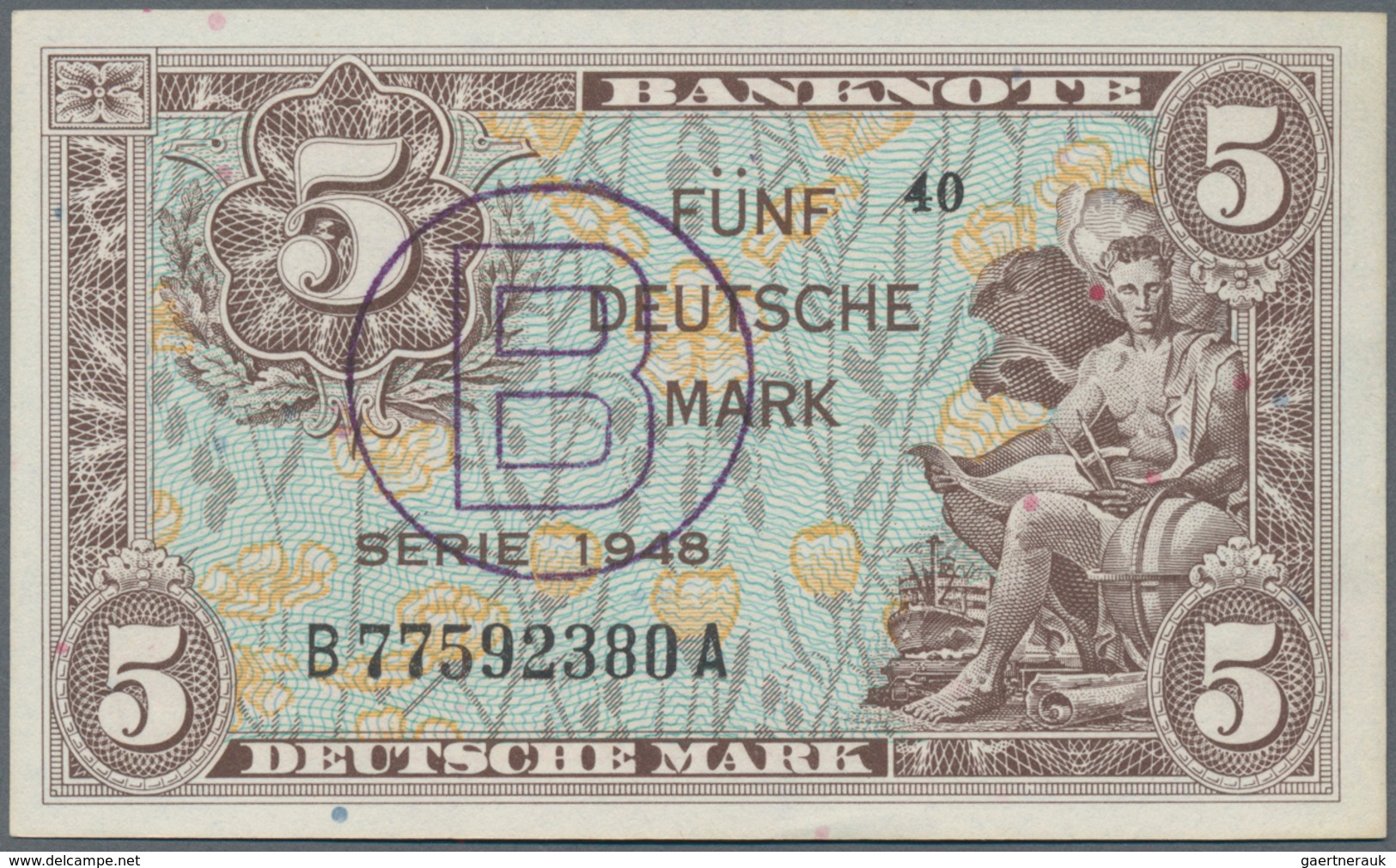 Deutschland - Bank Deutscher Länder + Bundesrepublik Deutschland: 5 DM 1948 Mit Stempel "B" Für West - Sonstige & Ohne Zuordnung