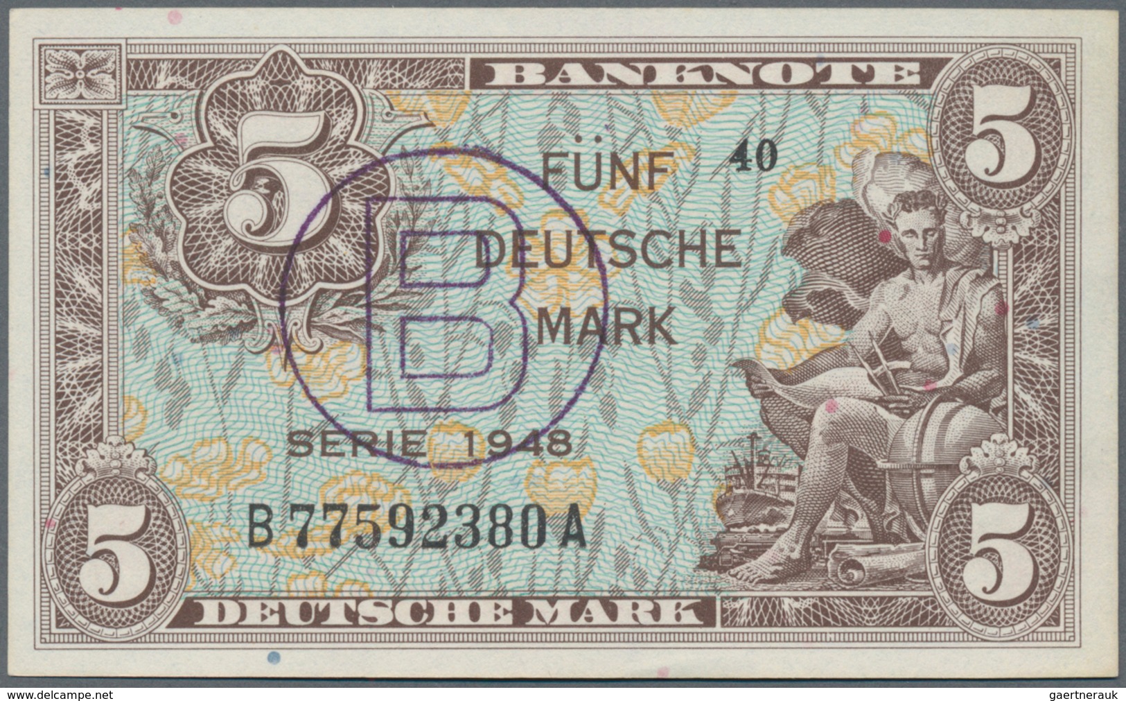 Deutschland - Bank Deutscher Länder + Bundesrepublik Deutschland: 5 DM 1948 Mit Stempel "B" Für West - Autres & Non Classés