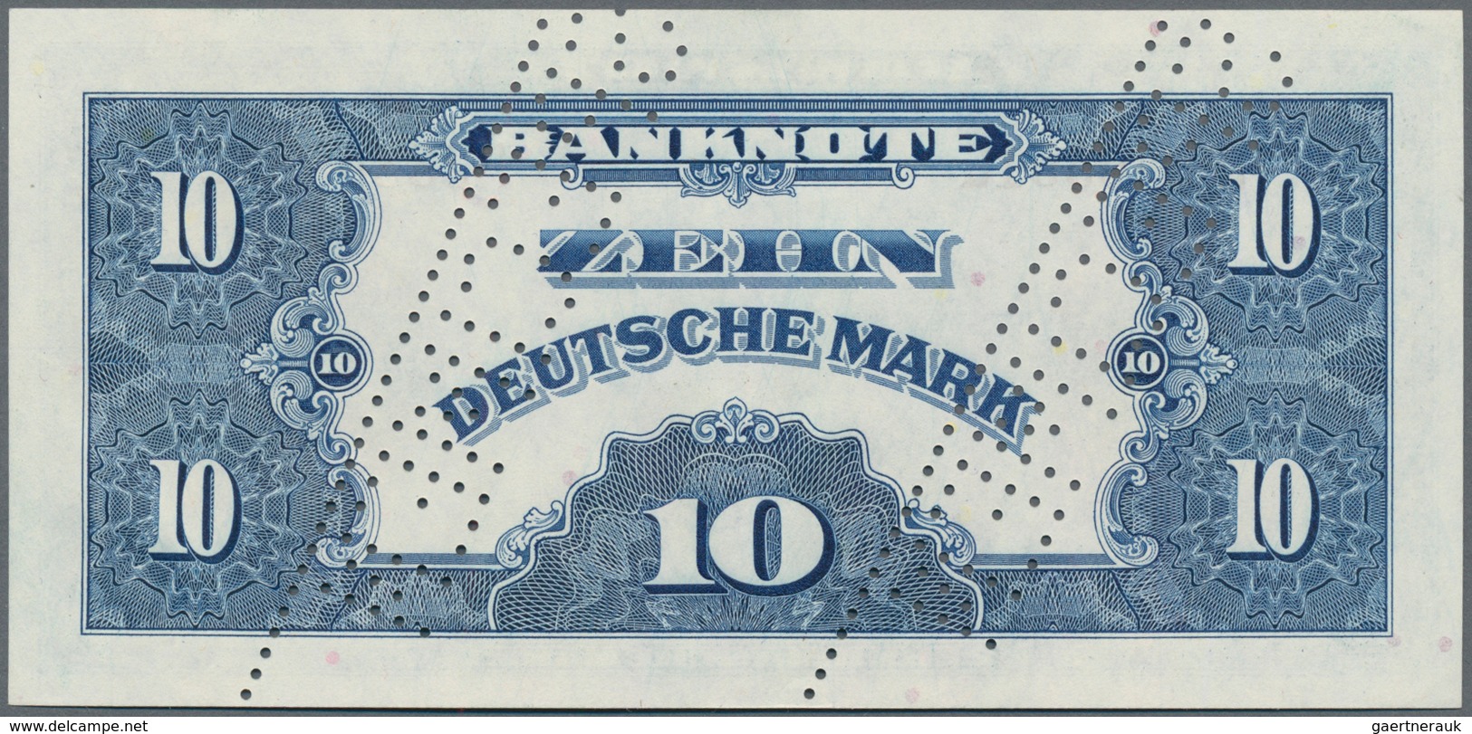 Deutschland - Bank Deutscher Länder + Bundesrepublik Deutschland: 10 DM 1948 MUSTER Mit Zwei Perfora - Autres & Non Classés