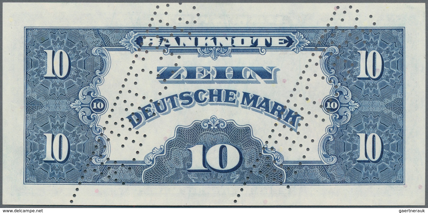 Deutschland - Bank Deutscher Länder + Bundesrepublik Deutschland: 10 DM 1948 MUSTER Mit Zwei Perfora - Other & Unclassified