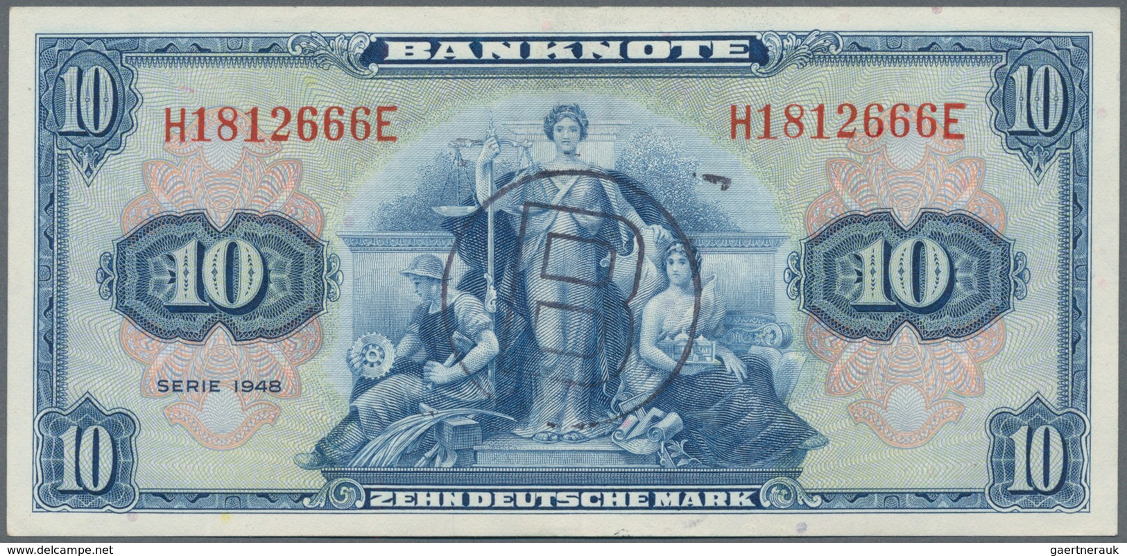 Deutschland - Bank Deutscher Länder + Bundesrepublik Deutschland: 10 DM 1948 Mit Stempel "B" Für Wes - Autres & Non Classés