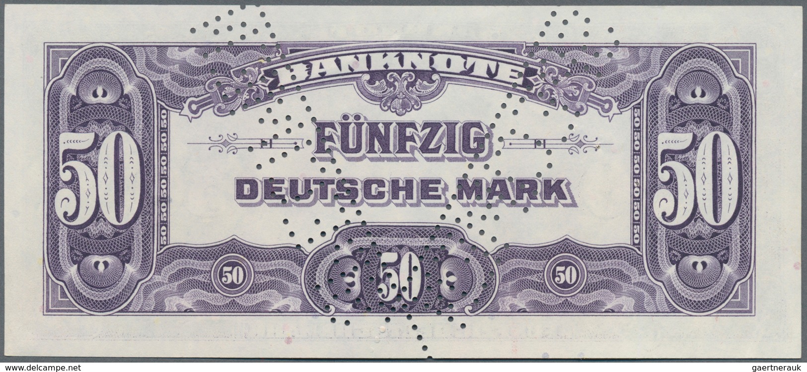 Deutschland - Bank Deutscher Länder + Bundesrepublik Deutschland: 50 DM 1948 MUSTER Mit Zwei V-förmi - Autres & Non Classés