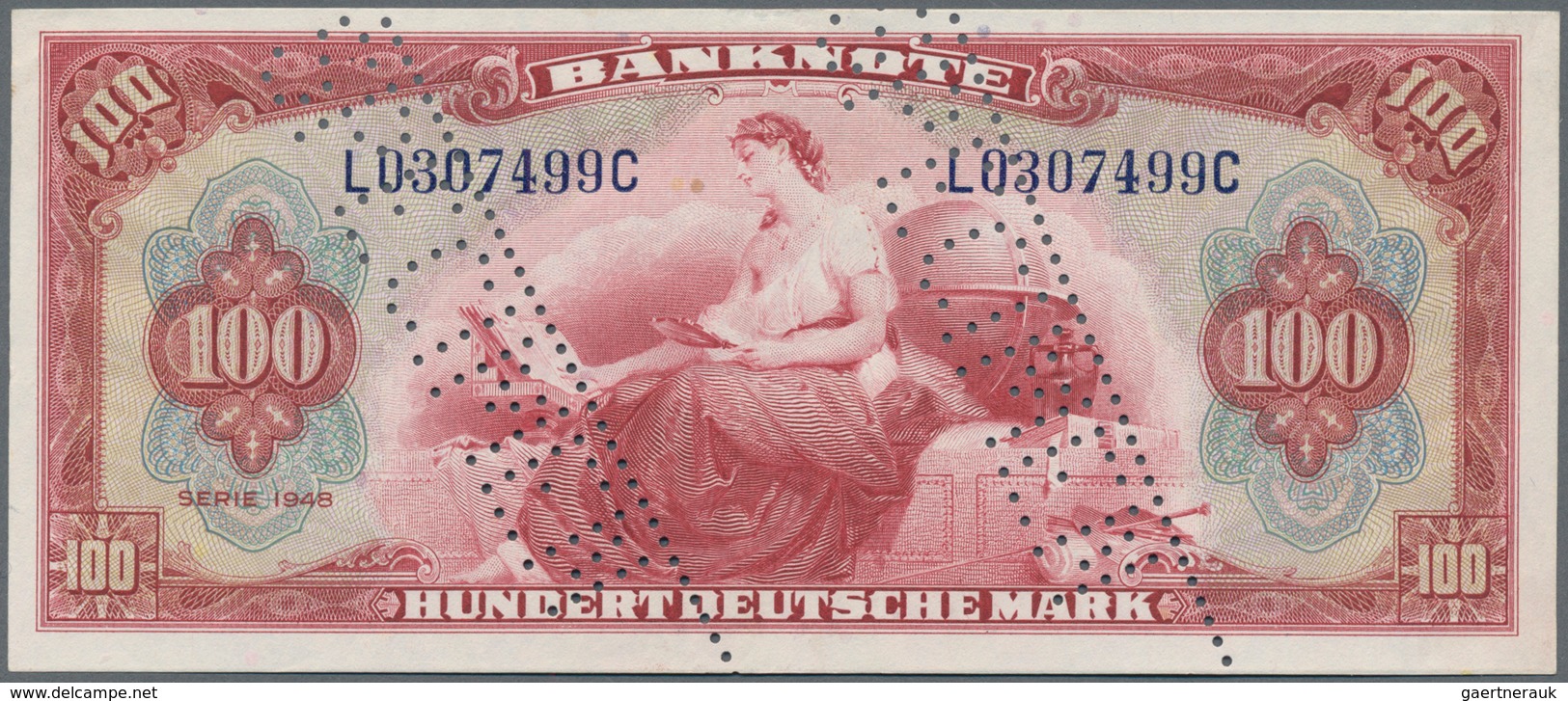 Deutschland - Bank Deutscher Länder + Bundesrepublik Deutschland: 100 DM 1948 MUSTER Mit Zwei Perfor - Autres & Non Classés