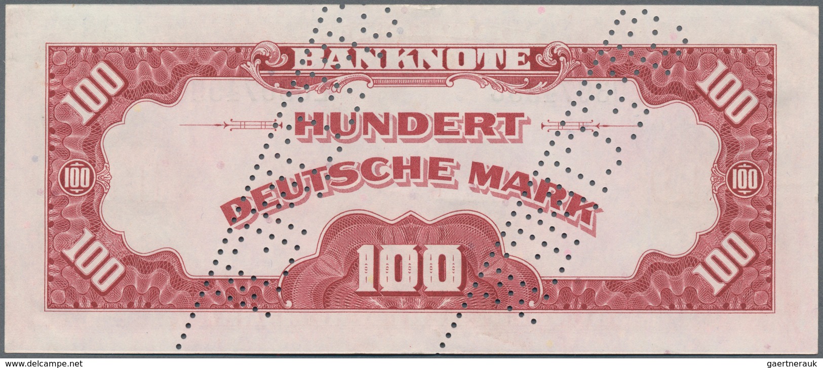 Deutschland - Bank Deutscher Länder + Bundesrepublik Deutschland: 100 DM 1948 MUSTER Mit Zwei Perfor - Sonstige & Ohne Zuordnung