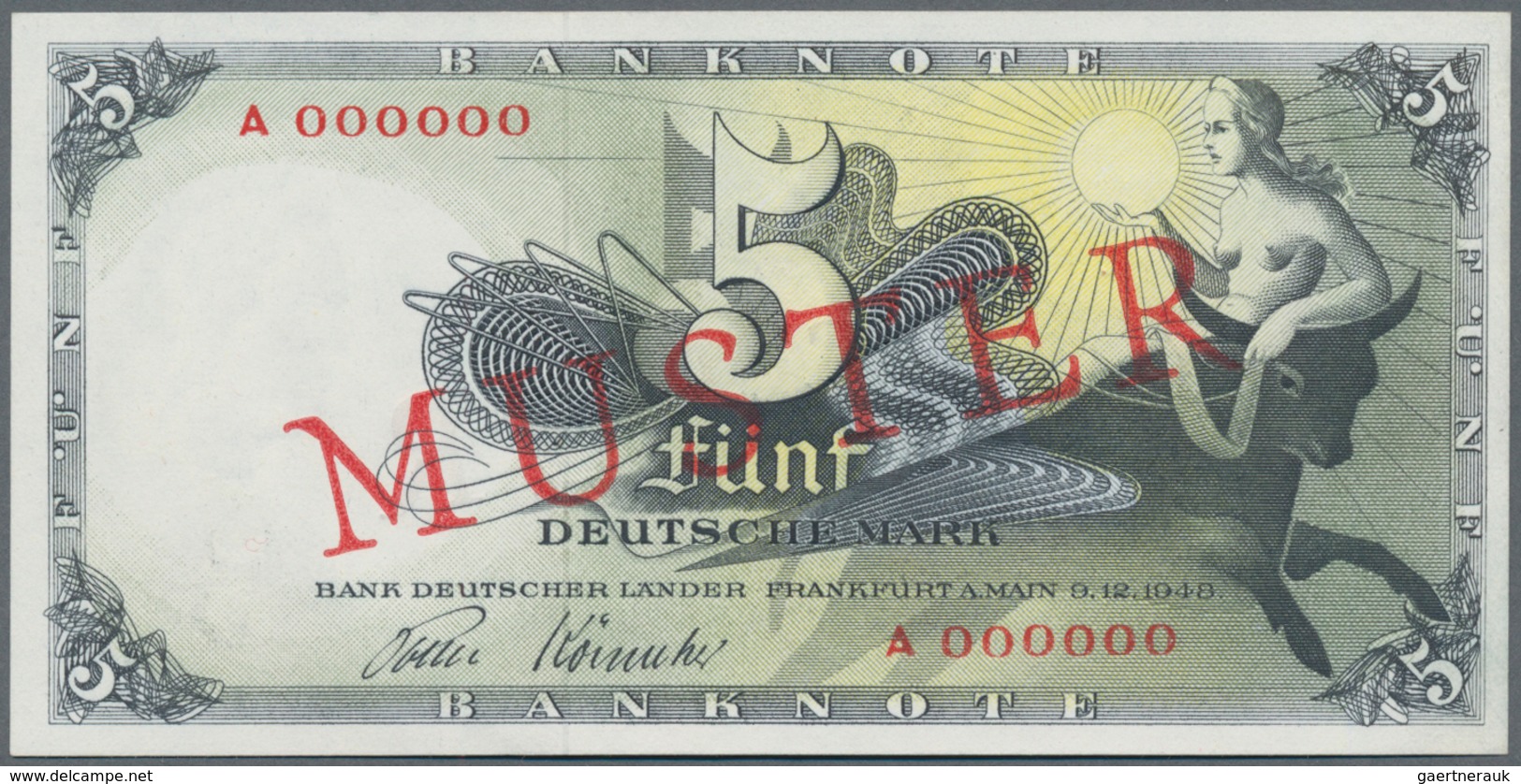 Deutschland - Bank Deutscher Länder + Bundesrepublik Deutschland: 5 DM 1948 MUSTER, Ro.252M5 Mit Rot - Other & Unclassified