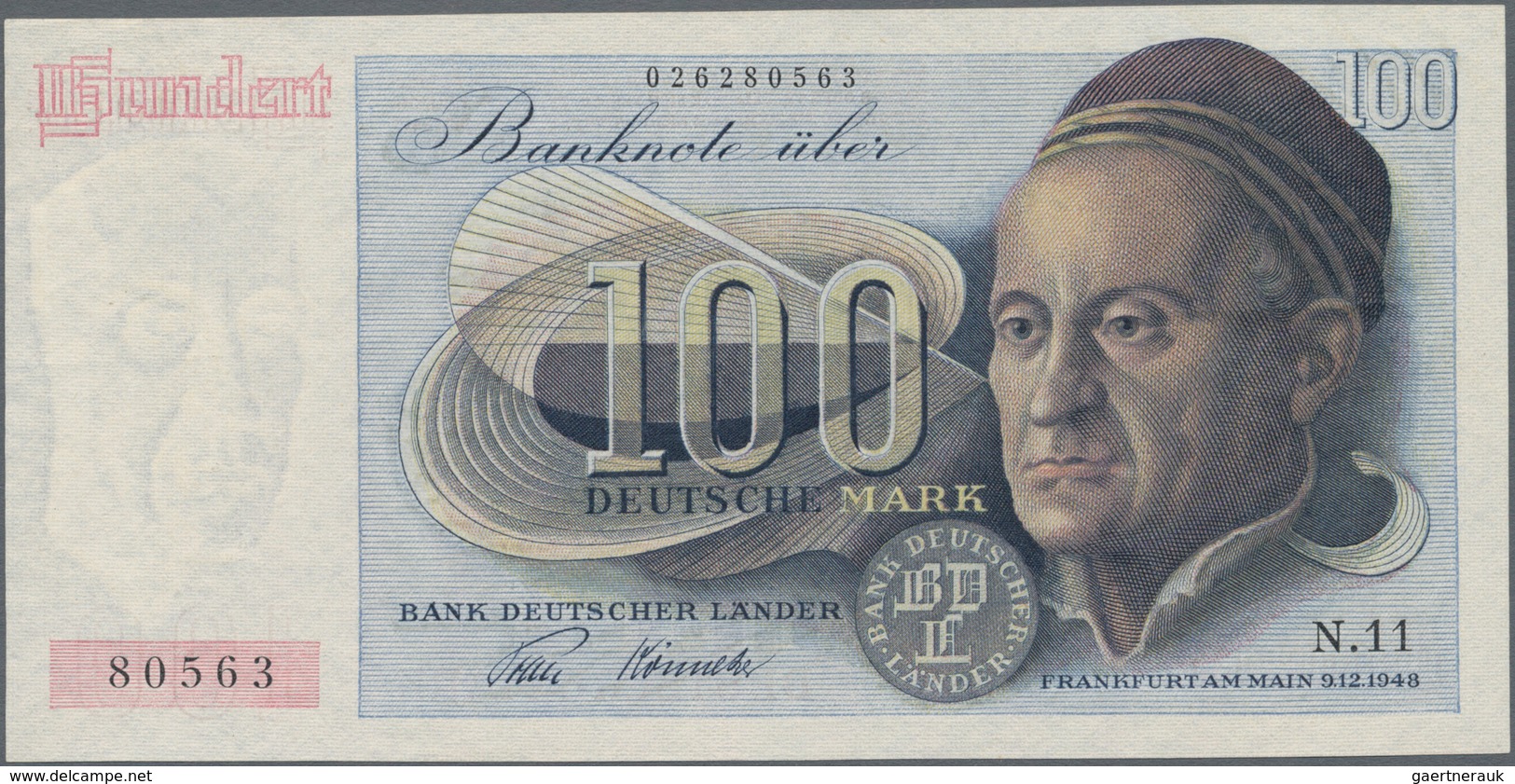 Deutschland - Bank Deutscher Länder + Bundesrepublik Deutschland: 100 DM 1948, Ro.256, Sehr Saubere, - Autres & Non Classés