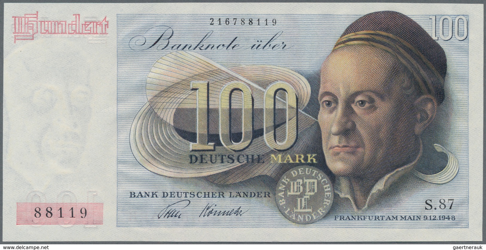 Deutschland - Bank Deutscher Länder + Bundesrepublik Deutschland: 100 DM 1948 "Franzosenschein", Ro. - Other & Unclassified