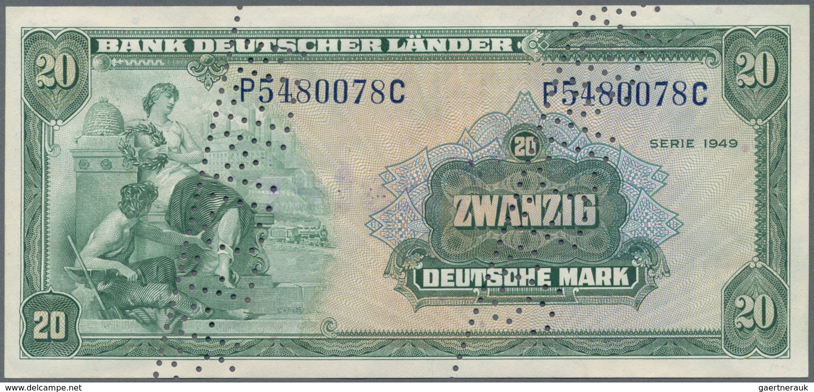 Deutschland - Bank Deutscher Länder + Bundesrepublik Deutschland: 20 DM 1949 MUSTER Mit Zwei Perfora - Other & Unclassified