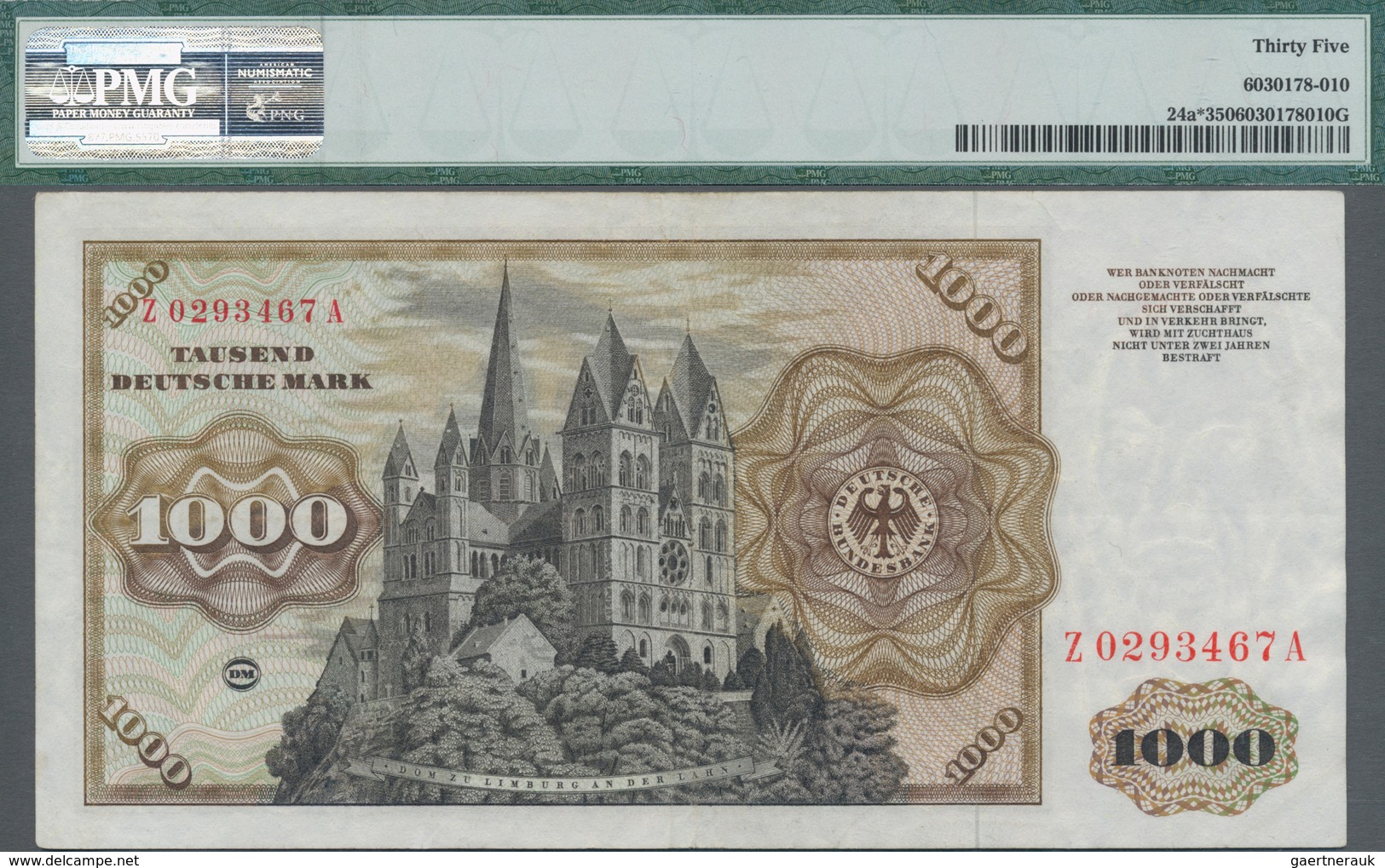 Deutschland - Bank Deutscher Länder + Bundesrepublik Deutschland: 1000 DM 1960 Ersatznote Mit KN Z02 - Sonstige & Ohne Zuordnung