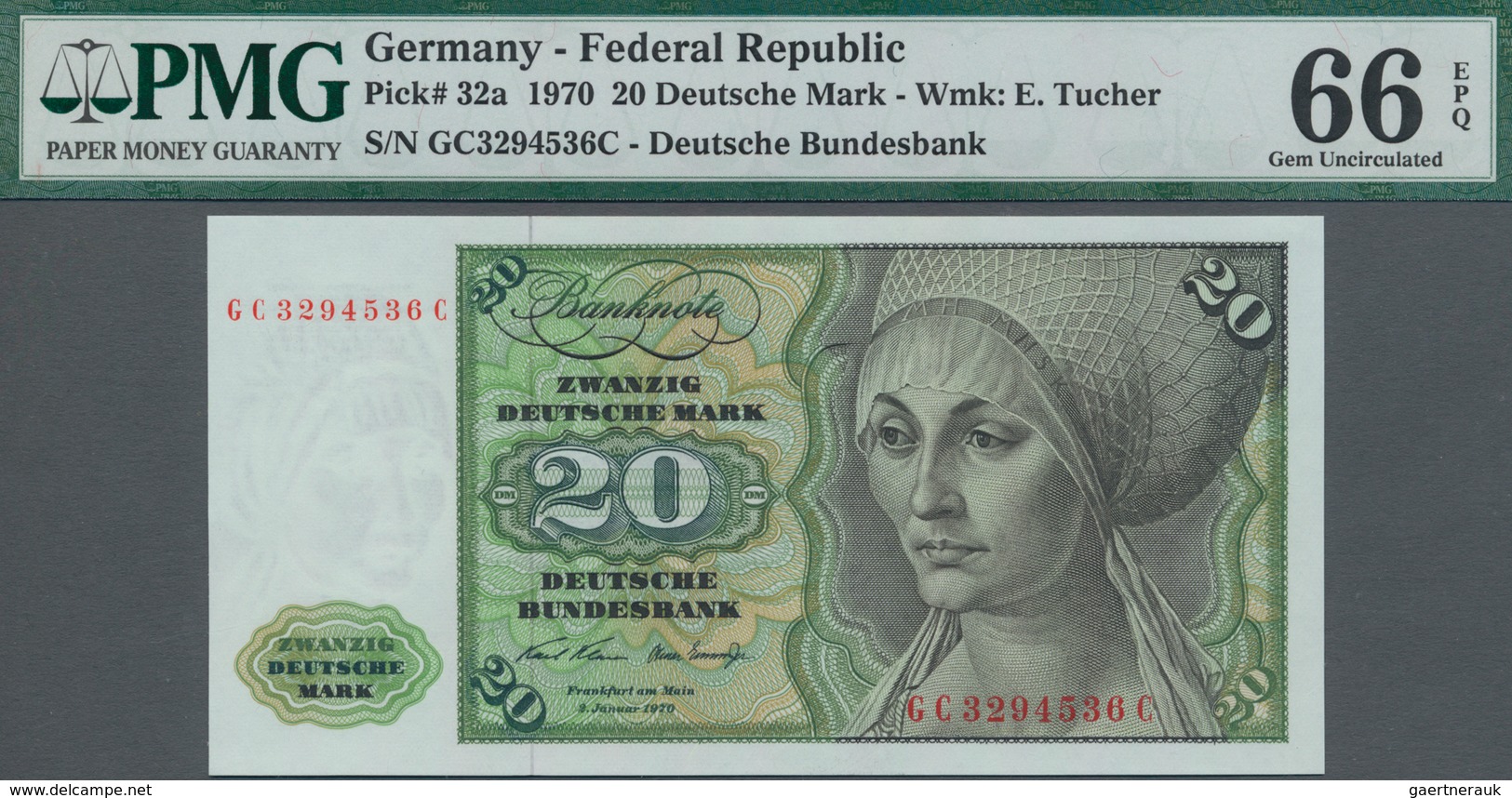 Deutschland - Bank Deutscher Länder + Bundesrepublik Deutschland: 20 DM 1970, Ro.271a Mit KN GC32945 - Other & Unclassified