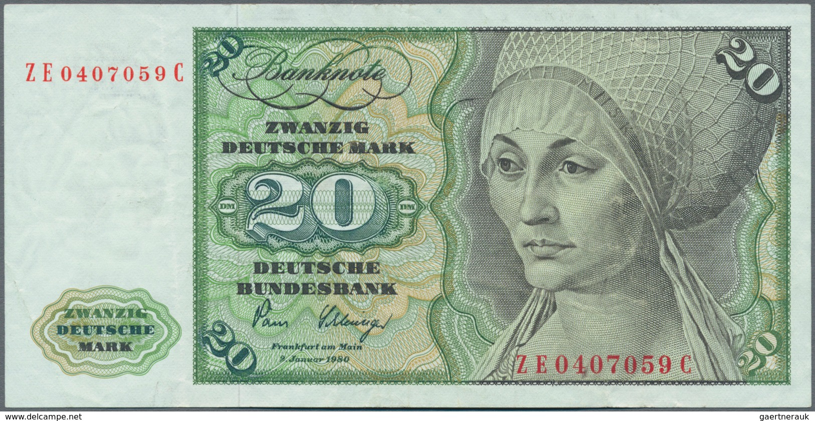 Deutschland - Bank Deutscher Länder + Bundesrepublik Deutschland: 20 DM 1980 Ersatznote Mit KN ZE040 - Sonstige & Ohne Zuordnung