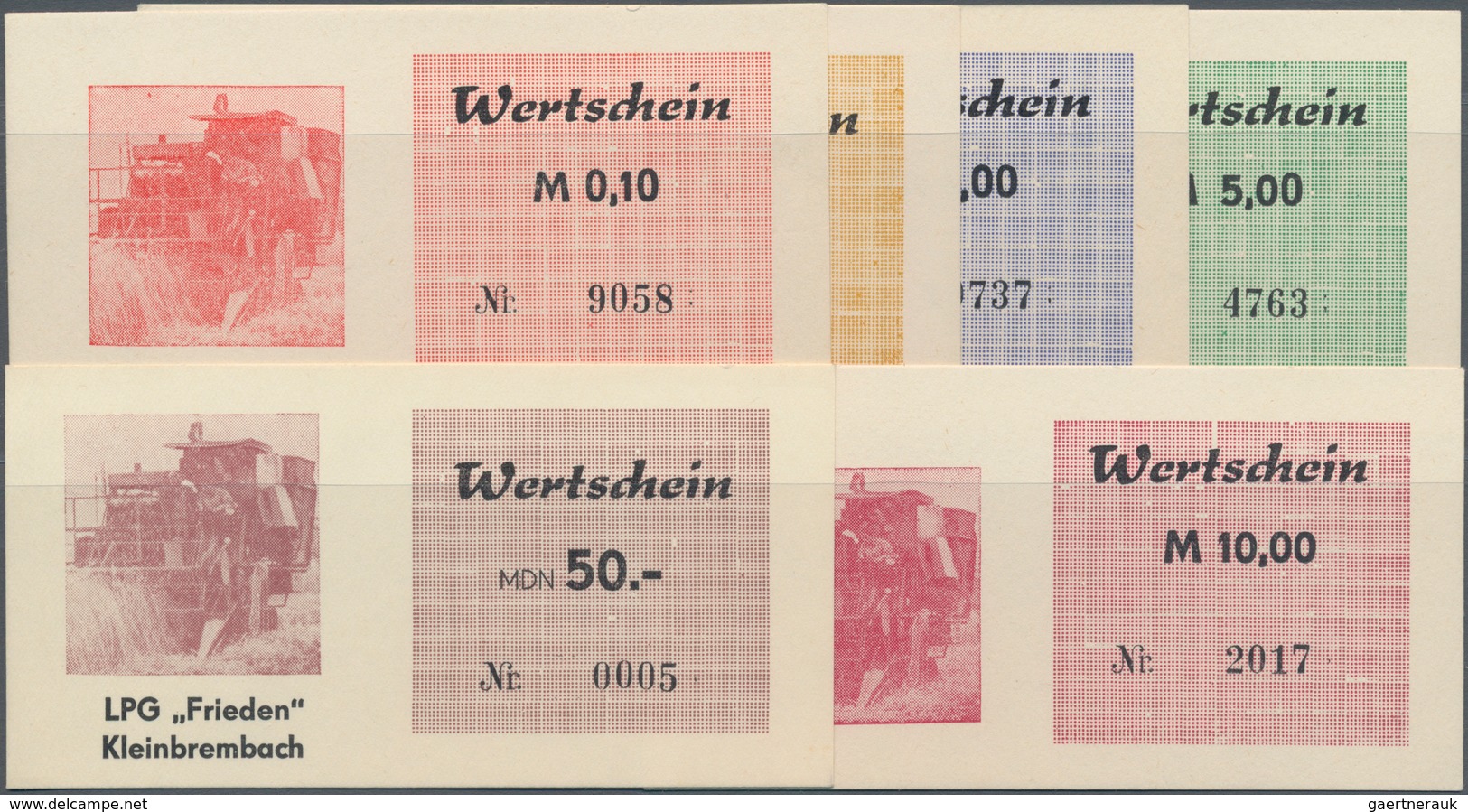 Deutschland - DDR: LPG "Frieden" Kleinbrembach, Set Mit 6 Wertscheinen Zu 10 Und 50 Pfennig Und 1, 5 - Other & Unclassified