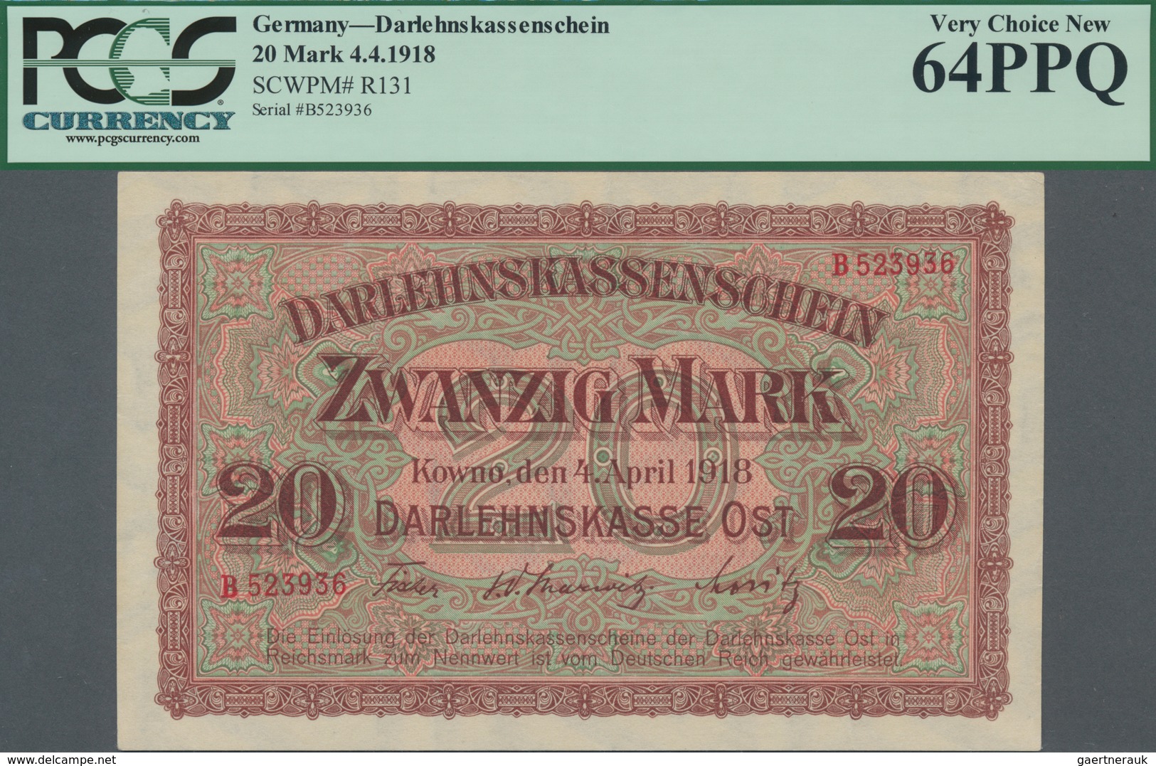 Deutschland - Nebengebiete Deutsches Reich: Darlehenskasse Ost – KOWNO, 20 Mark 1918, Ro.468, Nahezu - Sonstige & Ohne Zuordnung