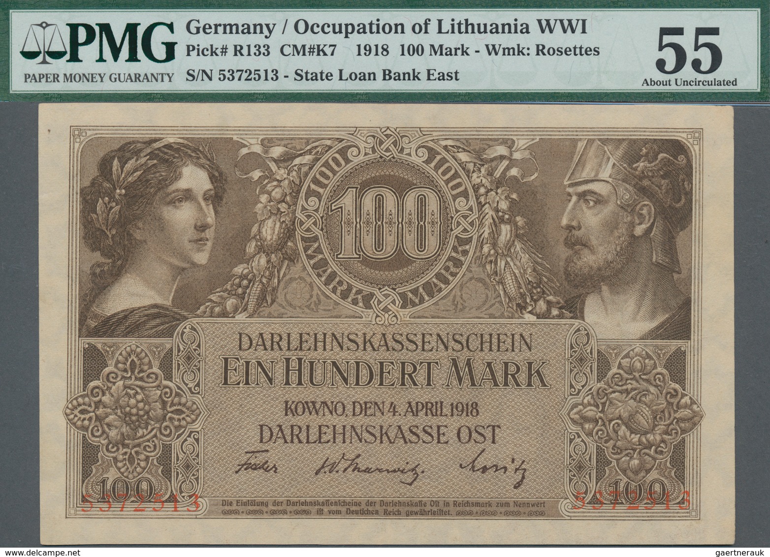 Deutschland - Nebengebiete Deutsches Reich: Darlehenskasse Ost – Kowno, 100 Mark 1918, Ro.470, KN 53 - Sonstige & Ohne Zuordnung