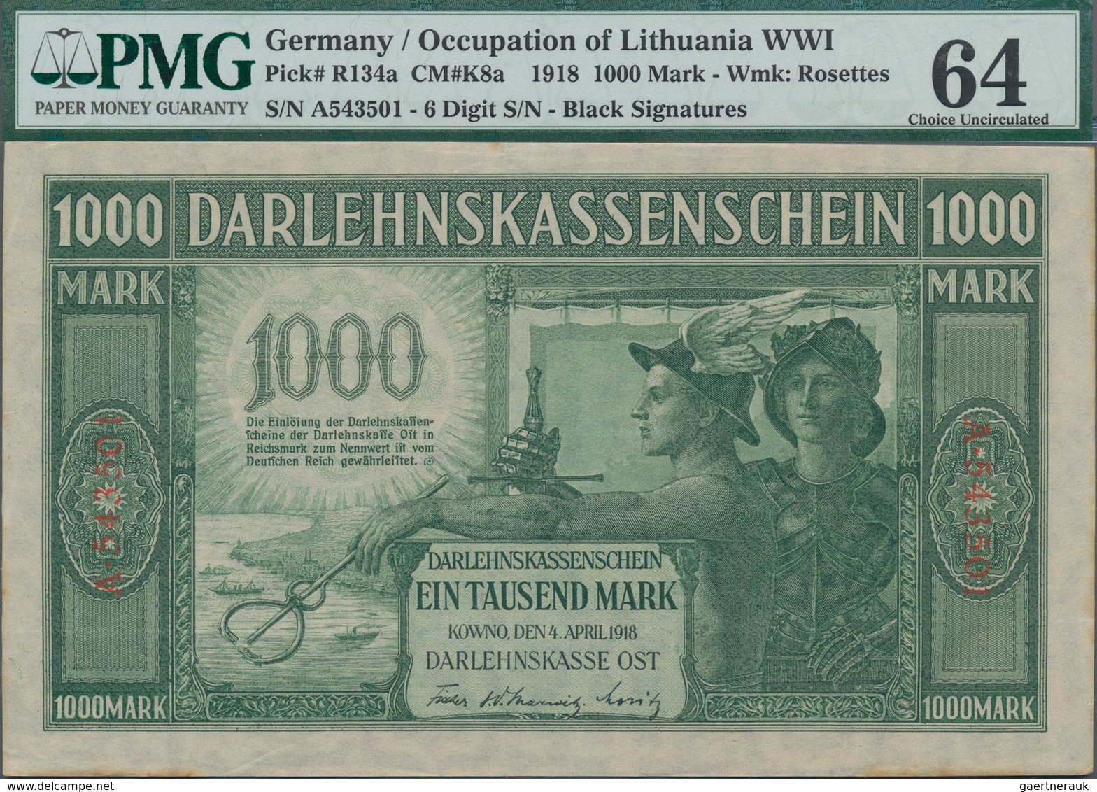 Deutschland - Nebengebiete Deutsches Reich: Darlehenskasse Ost – Kowno, 1000 Mark 1918, Ro.471a Mit - Autres & Non Classés