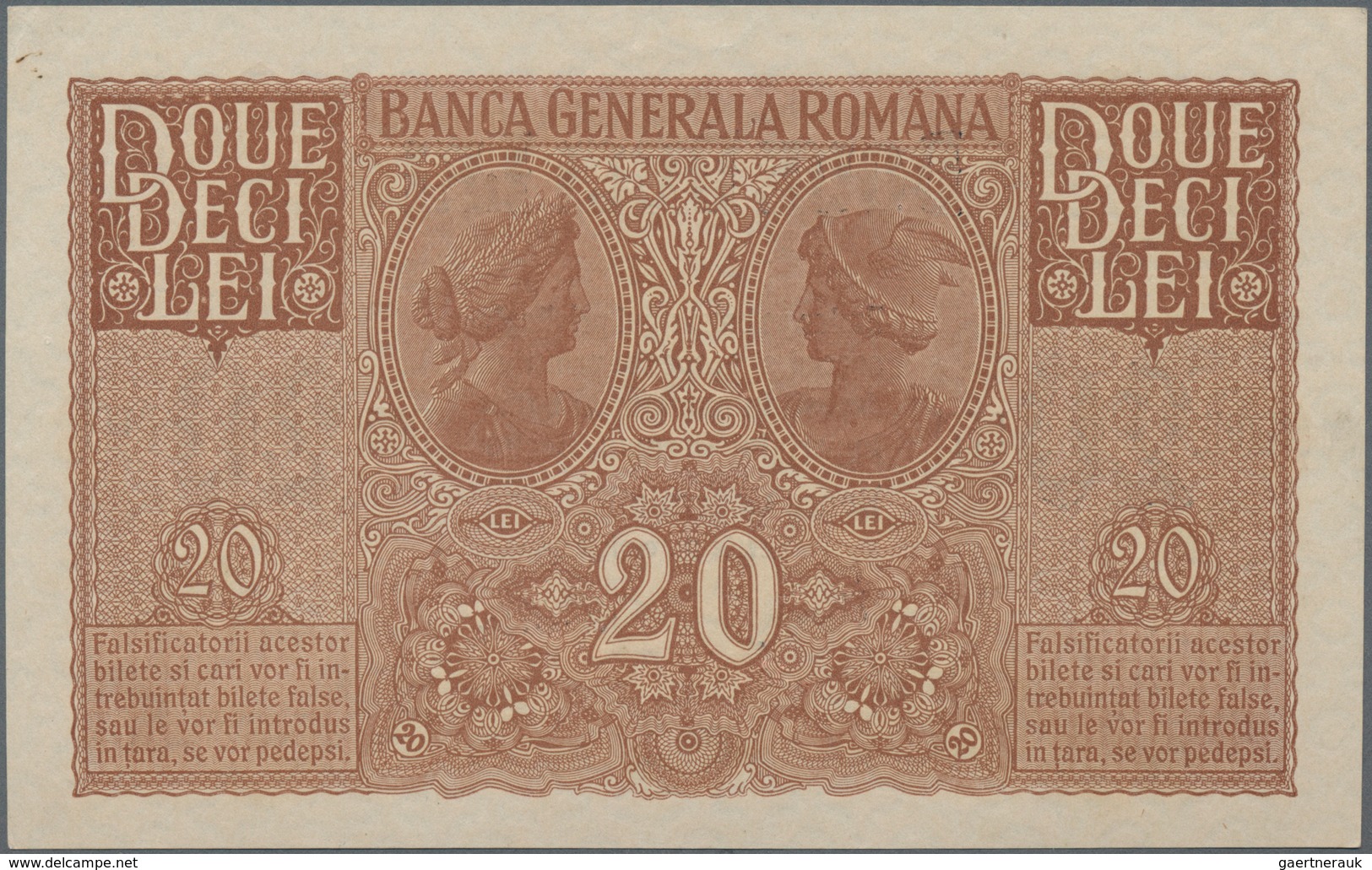 Deutschland - Nebengebiete Deutsches Reich: Banca Generală Română 20 Lei O.D. 1917, Ro.477, Kleiner - Sonstige & Ohne Zuordnung