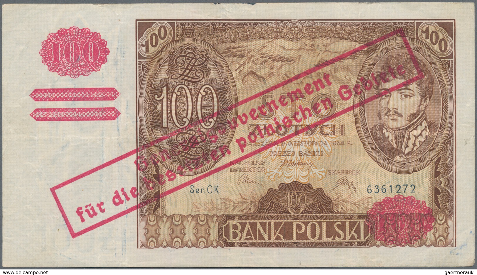 Deutschland - Nebengebiete Deutsches Reich: Generalgouvernement Polen, lot mit 9 Banknoten, dabei ei