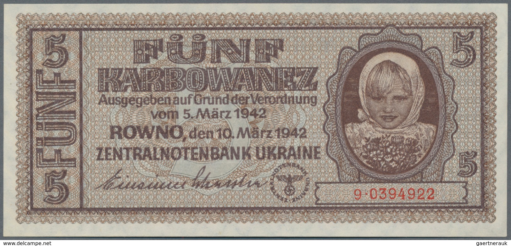 Deutschland - Nebengebiete Deutsches Reich: Zentralnotenbank Ukraine Lot mit 8 Banknoten 1 (UNC), 5