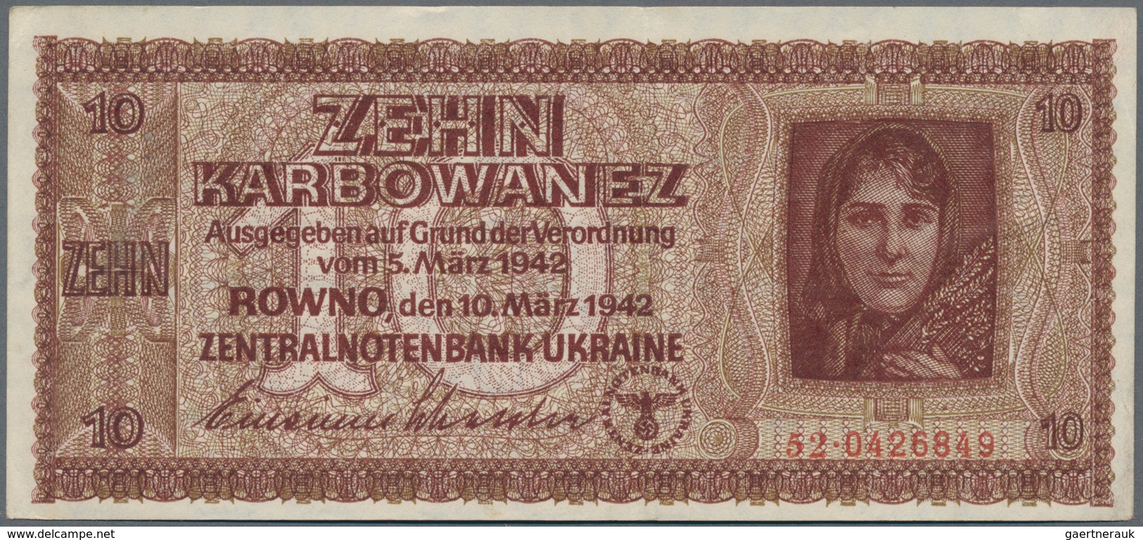 Deutschland - Nebengebiete Deutsches Reich: Zentralnotenbank Ukraine Lot mit 8 Banknoten 1 (UNC), 5