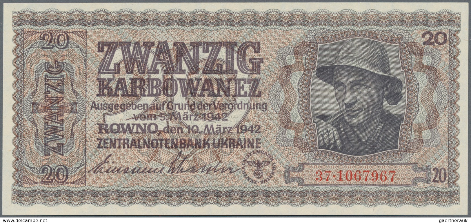 Deutschland - Nebengebiete Deutsches Reich: Zentralnotenbank Ukraine Lot mit 8 Banknoten 1 (UNC), 5