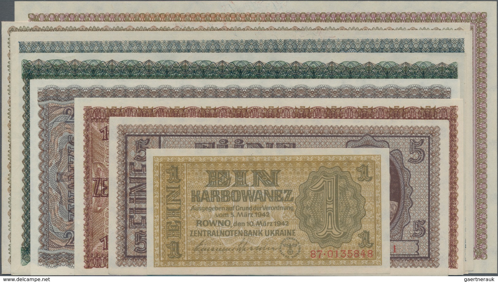 Deutschland - Nebengebiete Deutsches Reich: Zentralnotenbank Der Ukraine 1942 Satz Mit 1, 5, 10, 20, - Sonstige & Ohne Zuordnung