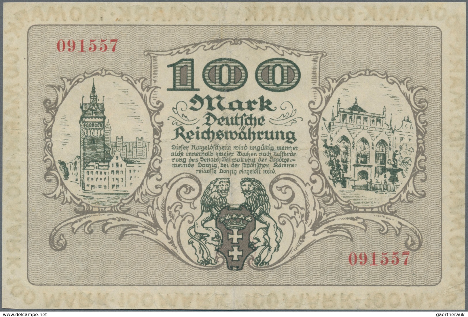 Deutschland - Nebengebiete Deutsches Reich: Stadtgemeinde Danzig 100 Mark 1922, Ro.792, Sehr Saubere - Sonstige & Ohne Zuordnung