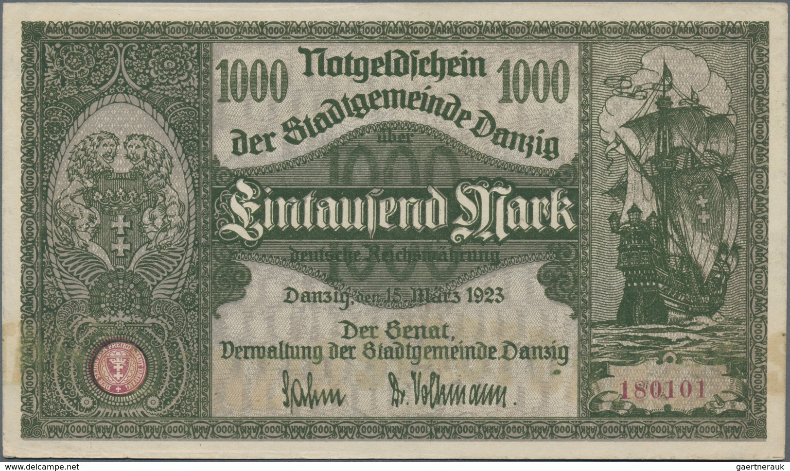 Deutschland - Nebengebiete Deutsches Reich: Danzig - Stadtgemeinde, 1000 Mark 15.03.1923, Ro.795, Le - Autres & Non Classés